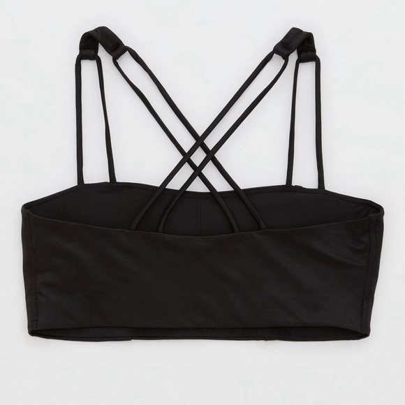 OFFLINE By Aerie Black Liquid Shine Strappy Bandeau Sports Bra Size Medium NWT - Picture 2 of 5